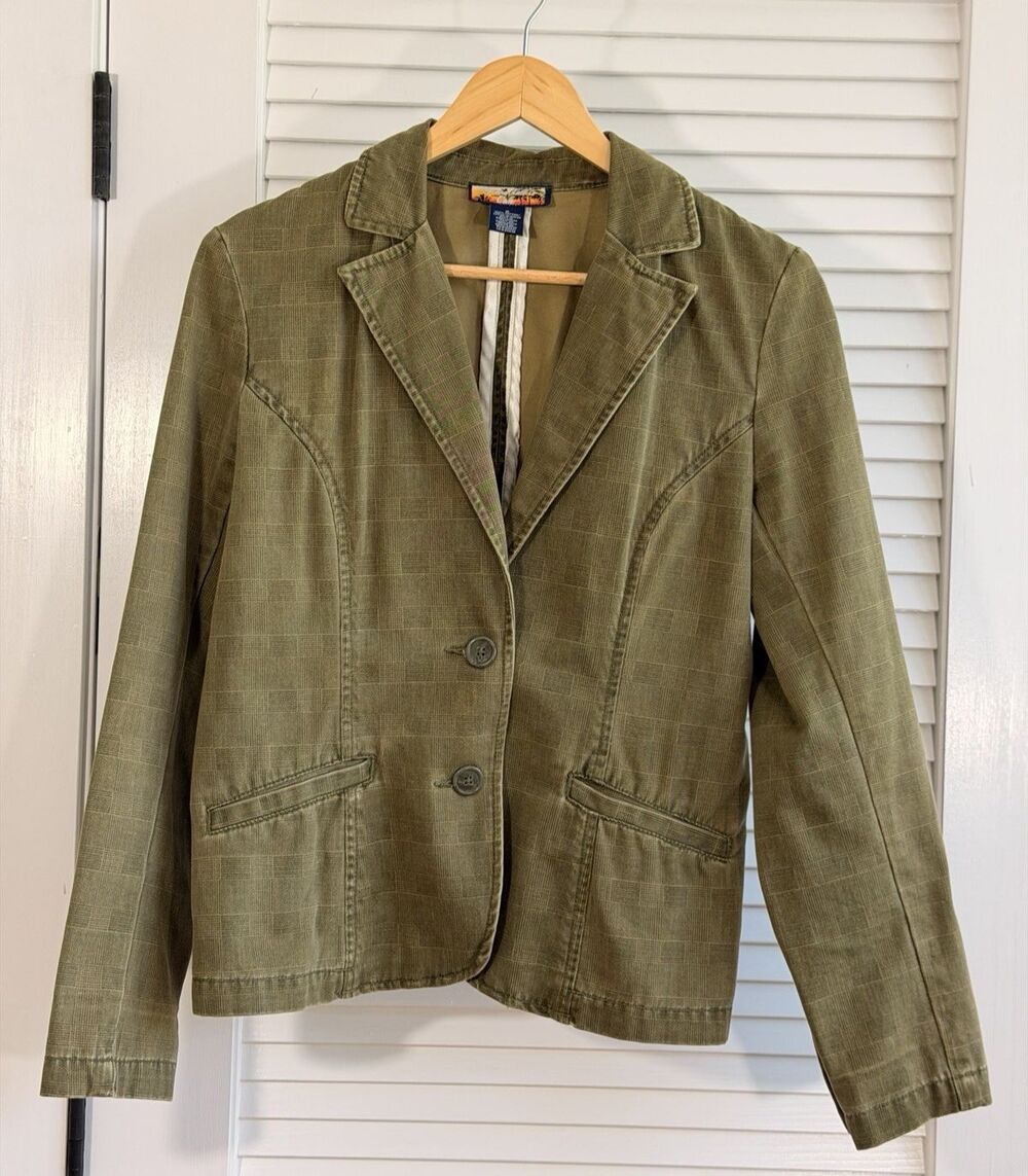Havana Jack’s Cafe Women’s Size 6 Olive Plaid Blazer Jacket Y2K Utility